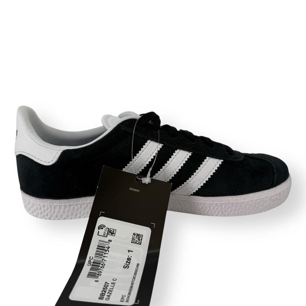 Adidas Gazelle Boy Girl Black White Suede Sneakers Tennis Shoes Youth Sz 1 - Picture 3 of 6